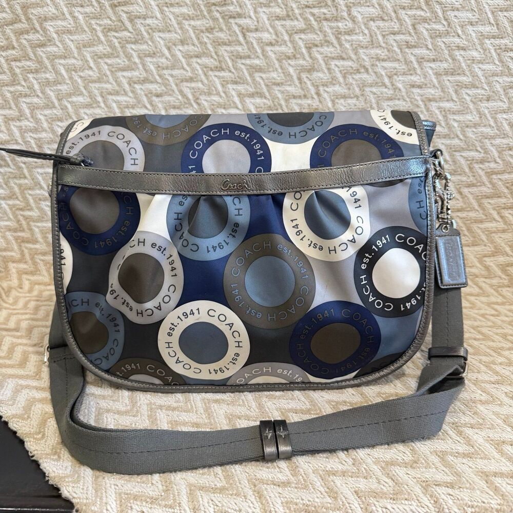 Coach Signature Snaphead F18377 Blue Multifunction Diaper Baby Messenger Bag